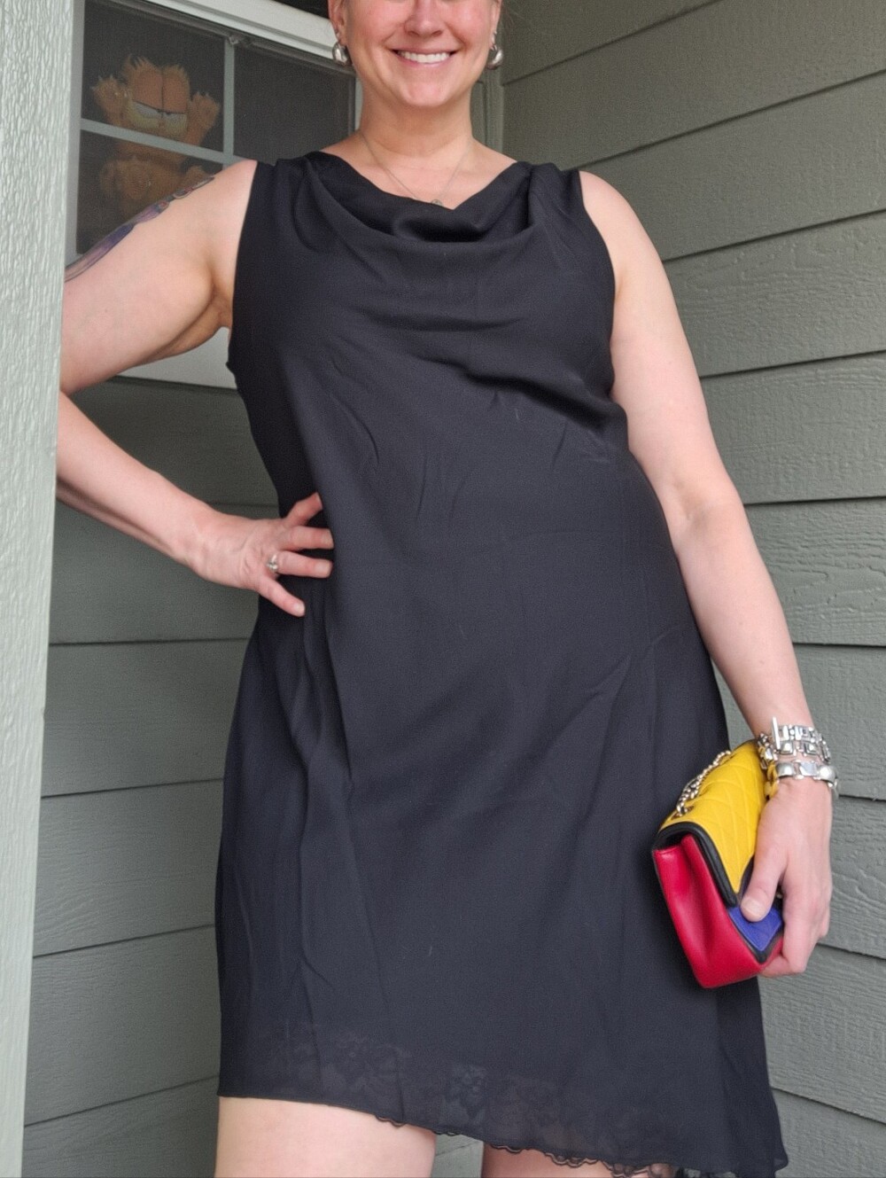 Vintage Alyn Paige Sleeveless Asymmetrical Lace Hem Little Black Dress Size 22